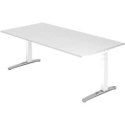 Schreibtisch Office Weiss Holz 200 cm Höhenverstellbar (manuell) - Material: Holzwerkstoff - Schreibtisch