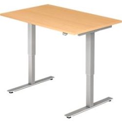 Hammerbacher Sitz-Stehschreibtisch XMST Buche, Silber 1.200 x 800 x 650 mm