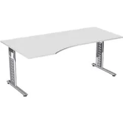 Schreibtisch ALICANTE, Freiform, Ansatz links, B 1800 x T 1000/800 x H 680-820 mm, lichtgrau