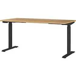 Schreibtisch Boston, elektrisch höhenverstellbar, Rechteck, T-Fuss, Memory-USB-Panel, B 1600 x T 800 x H 720-1200 mm, Navarra-Eiche/schwarz