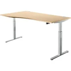 Schreibtisch ERGO DRIVE ED 470, elektrisch höhenverstellbar, Freiform, Ansatz links, T-Fuss, B 1800 x T 1000 x H 692-1147 mm, Ahorn/weissalu