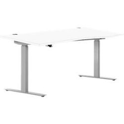 Schreibtisch ERGO DRIVE ED 470, elektrisch höhenverstellbar, Freiform, Ansatz rechts, T-Fuss, B 1800 x T 1000/800 x H 692-1147 mm, weiss/weissalu
