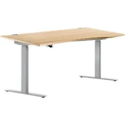 Schreibtisch ERGO DRIVE ED 470, elektrisch höhenverstellbar, Freiform, Ansatz rechts, T-Fuss, B 1800 x T 1000 x H 692-1147 mm, Ahorn/weissalu
