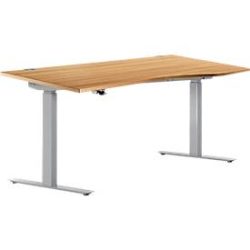 Schreibtisch ERGO DRIVE ED 470, elektrisch höhenverstellbar, Freiform, Ansatz rechts, T-Fuss, B 1800 x T 1000 x H 692-1147 mm, Buche/weissalu