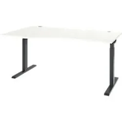 Schreibtisch ERGO-T 2.0, Freiform, Ansatz links, T-Fuss, B 1800 x T 1000/800 x H 675-895 mm, weiss/anthrazit