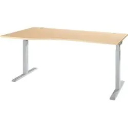 Schreibtisch ERGO-T 2.0, Freiform, Ansatz links, T-Fuss, B 1800 x T 1000/800 x H 675-895 mm, Ahorn/weissalu