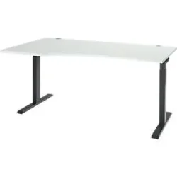 Schreibtisch ERGO-T 2.0, Freiform, Ansatz links, T-Fuss, B 1800 x T 1000/800 x H 675-895 mm, lichtgrau/anthrazit