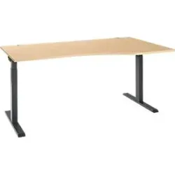 Schreibtisch ERGO-T 2.0, Freiform, Ansatz rechts, T-Fuss, B 1800 x T 1000/800 x H 675-895 mm, Ahorn/anthrazit