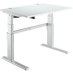 Schreibtisch Komfort, elektrisch höhenverstellbar, Rechteck, C-Fuss, B 1200 x T 800 x H 655-1305 mm, lichtgrau/weissaluminium RAL 9006