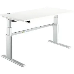 Schreibtisch Komfort, elektrisch höhenverstellbar, Rechteck, C-Fuss, B 1600 x T 800 x H 655-1305 mm, weiss/weissaluminium RAL 9006