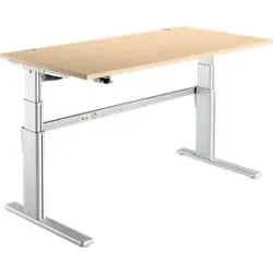 Schreibtisch Komfort, elektrisch höhenverstellbar, Rechteck, C-Fuss, B 1600 x T 800 x H 655-1305 mm, Ahorn/weissaluminium RAL 9006