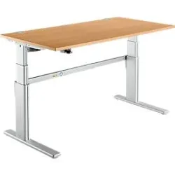 Schreibtisch Komfort, elektrisch höhenverstellbar, Rechteck, C-Fuss, B 1600 x T 800 x H 655-1305 mm, Buche/weissaluminium RAL 9006