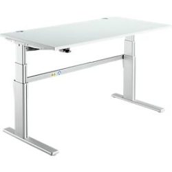 Schreibtisch Komfort, elektrisch höhenverstellbar, Rechteck, C-Fuss, B 1600 x T 800 x H 655-1305 mm, lichtgrau/weissaluminium RAL 9006