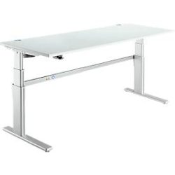 Schreibtisch Komfort, elektrisch höhenverstellbar, Rechteck, C-Fuss, B 1800 x T 800 x H 655-1305 mm, lichtgrau/weissaluminium RAL 9006