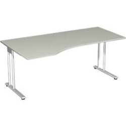 Schreibtisch mit Ansatz PALENQUE, C-Fuss, Freiform, links, B 1800 x T 1000/800 x H 680-820 mm, lichtgrau