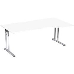Schreibtisch mit Ansatz PALENQUE, C-Fuss, Freiform, manuelle Höhenverstellung, Ansatz rechts, B 1800 x T 800/1000 x H 680-820 mm, weiss