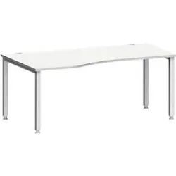 Schreibtisch MODENA FLEX, Freiform, Ansatz links, 4-Fuss Quadratrohr, B 1800 x T 1000/800 x H 720-820 mm, lichtgrau/weissaluminium