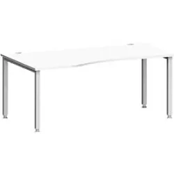 Schreibtisch MODENA FLEX, Freiform, Ansatz links, 4-Fuss Quadratrohr, B 1800 x T 1000/800 x H 720-820 mm, weiss/weissaluminium