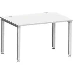 Schreibtisch MODENA FLEX, Rechteck, 4-Fuss Quadratrohr, B 1200 x T 800 x H 720-820 mm, lichtgrau/weissaluminium