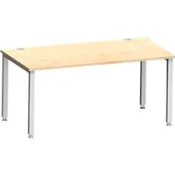 Schreibtisch MODENA FLEX, Rechteck, 4-Fuss Quadratrohr, B 1600 x T 800 x H 720-820 mm, Ahorn/weissaluminium