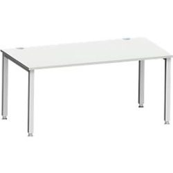 Schreibtisch MODENA FLEX, Rechteck, 4-Fuss Quadratrohr, B 1600 x T 800 x H 720-820 mm, lichtgrau/weissaluminium
