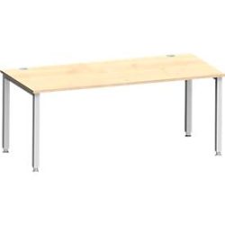 Schreibtisch MODENA FLEX, Rechteck, 4-Fuss Quadratrohr, B 1800 x T 800 x H 720-820 mm, Ahorn/weissaluminium