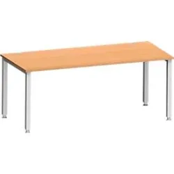 Schreibtisch MODENA FLEX, Rechteck, 4-Fuss Quadratrohr, B 1800 x T 800 x H 720-820 mm, Buche/weissaluminium