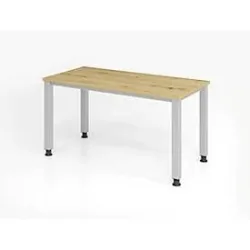 Hammerbacher Höhenverstellbarer gerader Schreibtisch mit 4 Füßen Express Q Eiche, Silber 1.200 x 672 x 685 - 810 mm