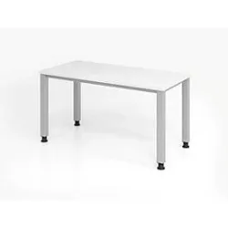 Hammerbacher Höhenverstellbarer gerader Schreibtisch mit 4 Füßen Express Q Weiß, Silber 1.400 x 672 x 685 - 810 mm