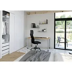 Hammerbacher Höhenverstellbarer gerader Schreibtisch mit 4 Füßen Express Q Eiche, Silber 1.400 x 672 x 685 - 810 mm