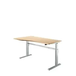 Schreibtisch Standard, elektrisch höhenverstellbar, Freiform, Ansatz links, C-Fuss, B 1800 x T 1000/800 x H 725-1185 mm, Ahorn/weissalu