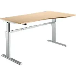 Schreibtisch Standard, elektrisch höhenverstellbar, Freiform, Ansatz rechts, C-Fuss, B 1800 x T 1000/800 x H 725-1185 mm, Ahorn/weissalu