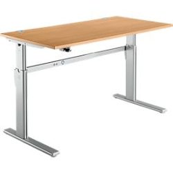 Schreibtisch Standard, elektrisch höhenverstellbar, Rechteck, C-Fuss, B 1600 x T 800 x H 725-1185 mm, Buche/weissaluminium RAL 9006