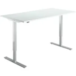 Schreibtisch Start Off, elektrisch höhenverstellbar, Rechteck, T-Fuss, B 1600 x T 800 x H 755-1255 mm, lichtgrau/weissalu