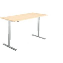 Schreibtisch Start Off, elektrisch höhenverstellbar, Rechteck, T-Fuss, B 1600 x T 800 x H 755-1255 mm, Ahorn/weissalu