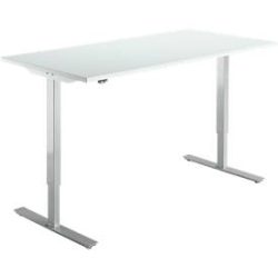Schreibtisch Start Off, elektrisch höhenverstellbar, Rechteck, T-Fuss, B 1600 x T 800 x H 755-1255 mm, lichtgrau/weissalu