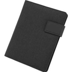 Schreibmappe Stop Ocean Plastic BELIZE RPET, DIN A5, Multifunktionsbänder, 1 Einsteckfach, Stifteschlaufe, Handy-/Tabletaufsteller, 1 Block, Magnetverschluss, RPET, anthrazit