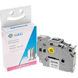Schriftband kompatibel zu Brother Beschriftungsband TZe-221, selbstklebend, weiss/schwarz, Kunststoff laminiert, L 8 m x B 9 mm