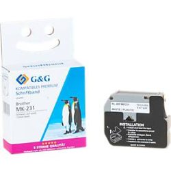 Schriftband kompatibel zu Brother Beschriftungsband M-K231BZ, selbstklebend, weiss/schwarz, Kunststoff laminiert, L 8 m x B 12 mm