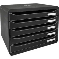 Exacompta - Schubladenbox Big Box Plus Horizon, Querformat, 5 offene Schubladen, Office, A4, Schwarz
