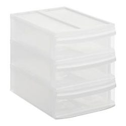 Schubladenbox Rotho SYSTEMIX TOWER S, 3 geschlossene Schübe im Format A5, Griffmulden, stapelbar, L 265 x B 192 x H 233 mm, PP, transparent