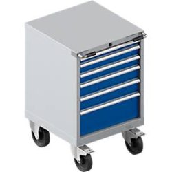 Schubladenschrank mit Rollen WSK 27-27, 6 Schübe, bis 200 kg, B 564 x T 572 x H 870 mm, weissaluminium/enzianblau