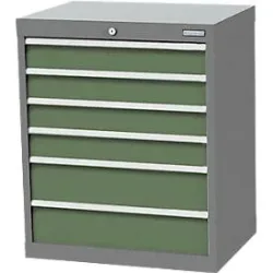 Schubladenschrank Bedrunka+Hirth, 6 Schübe, abschliessbar, bis 1200 kg, B 680 x T 500 x H 819 mm, Stahlblech