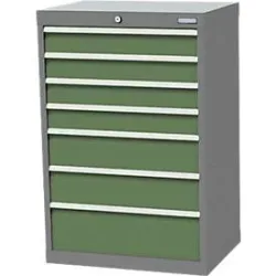 Schubladenschrank Bedrunka+Hirth, 7 Schübe, abschliessbar, bis 1200 kg, inkl. 48-teiligem Schubeinteilungsset, B 680 x T 500 x H 1019 mm, Stahlblech