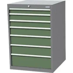Schubladenschrank Bedrunka+Hirth, 7 Schübe, abschliessbar, bis 1500 kg, inkl. 45-teiligem Schubeinteilungsset, B 705 x T 736 x H 1019 mm, Stahlblech