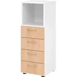 Schubladenschrank Breno, 4 Schübe, 1 Fach, Metallgriffe, B 400 x T 420 x H 1100 mm, weiss/Eiche