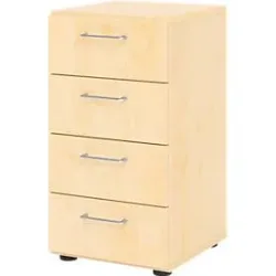 Schubladenschrank Breno, 4 Schübe, Metallgriffe, B 400 x T 420 x H 748 mm, Ahorn/Ahorn