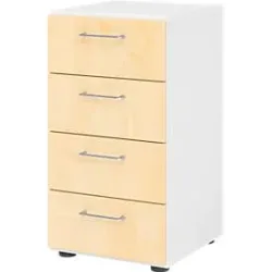 Schubladenschrank Breno, 4 Schübe, Metallgriffe, B 400 x T 420 x H 748 mm, weiss/Ahorn