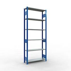 Schulte Lagertechnik Fachbodenregal MULTIplus150, Steck-Grundregal, B 1000 x T 300 x H 2500 mm, 6 Ebenen, bis 1400 kg, enzianblau/verzinkt