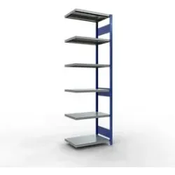Schulte Lagertechnik Fachbodenregal-Stecksystem MULTIplus 250, Anbauregal, Längenriegel, 2500x750x500 mm, 6 Böden, enzianblau/verzinkt